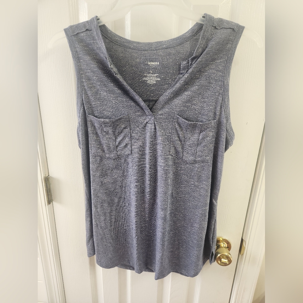 Sonoma Large Grayish Blue V-neck Tank Top